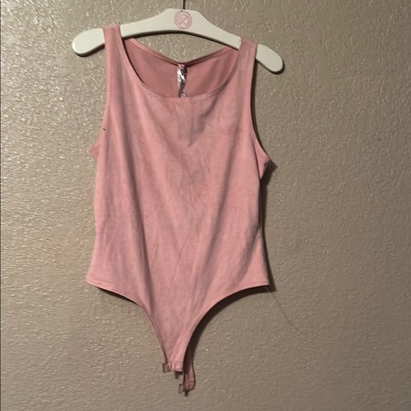 Pink suede medium Sleeveless Bodysuit - Picture 1 of 3